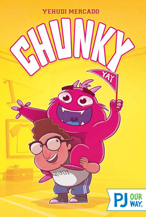 A pink character on a kid's shoulder