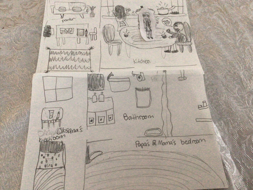 A drawing of the inside of Oksana's apartment